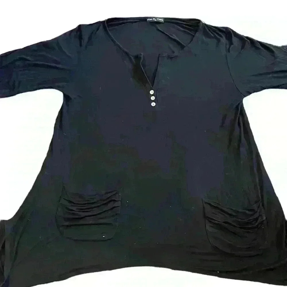 Kim & Cami Black loose fitting 3/4 sleeve Top Size 1X​